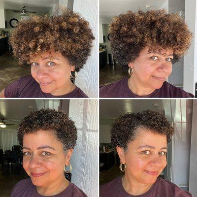 Top row...super grown out pixie.  Bottom, baby fro at my request.