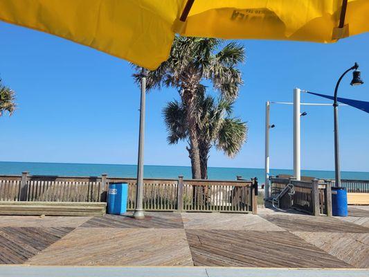 Outdoor seats facing ocean