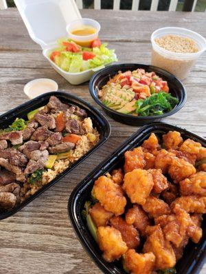 Hibachi Steak with Fried Rice; Spicy Tuna & Spicy Salmon Poke Bowl; General Tso's Chicken