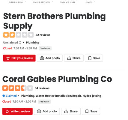 Stern Brothers likes to act as if they are the only plumbing store in Miami but they're not.