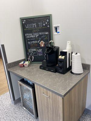 Water and coffee station in the waiting area