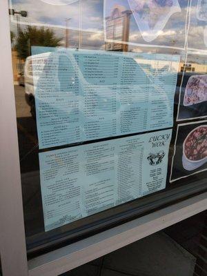 Menu posted in window