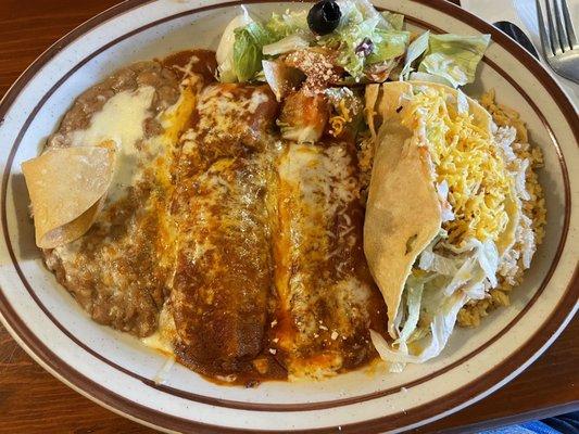 (Dos) 1 Beef Taco, 1 Cheese Enchilada and 1 Chile Relleno Combo- yum