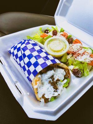 Lamb & Beef Gyros Combo Lunch with a Greek side salad...yummo!!