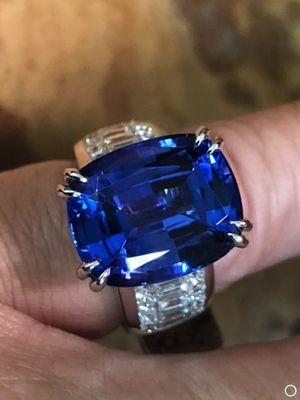 Custom designed by Hunt Valley Jewelers this Tanzanite and Diamond Ring makes quite the statement!