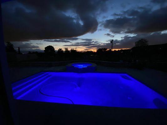 Pool resurfaced with Stonescape Mini-Pebble, New Tile, New Color LED Lights