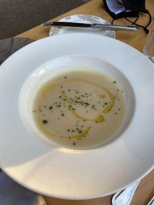 Celery root soup with truffle oil and chives