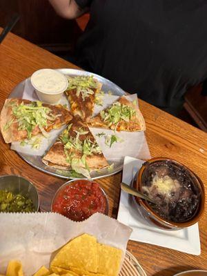 Buffalo chicken quesadilla; with a side of black beans we ordered!