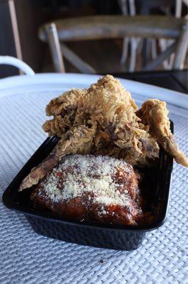 Filipino Baked Spaghetti and Fried Chicken