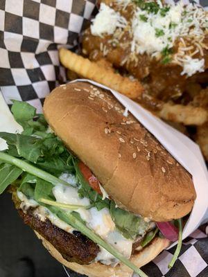 Vegan Lamb Burger and Curry Fries!