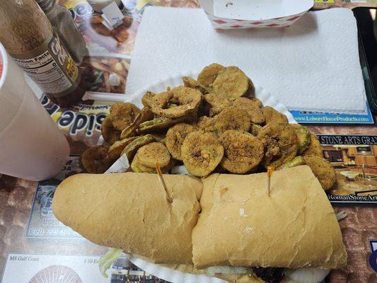 Hamburger poboy with fried pickles