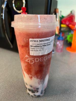 Strawberry milk cloud boba tea