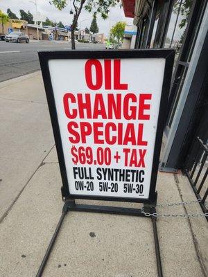 Oil change special on 3 different products full synthetic products