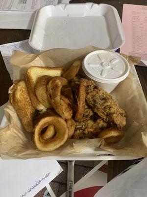 Steak fingers and rings daily special. $9.99