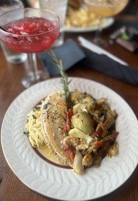 Tilapia dish with artichokes and sun dried tomatoes