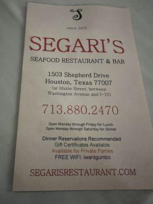 Front of menu