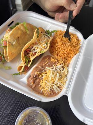 Two beef taco plate around $12 as of 10/25/23