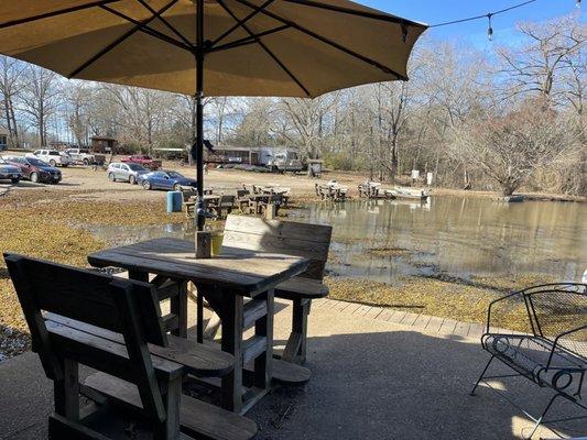 Outdoor seating and boat ramp