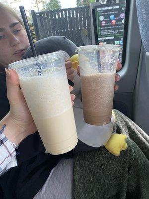 Messed up drinks that we got from our barista. Milky Way and Caramel Blended coffee drinks. No coffee was added...