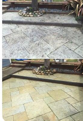 Before and after. High pressure water made my patio like new.