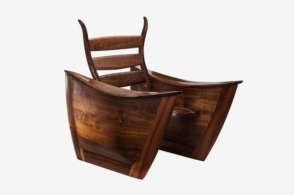 "Catamaran loung chair"  original design and construction by Dr. Meeker in Hawaiian Koa wood