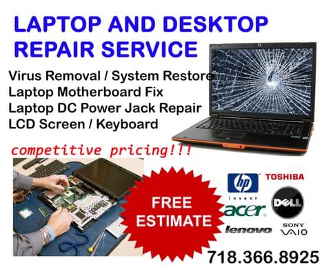 Laptop and Desktop Repair, Free computer diagnostic.