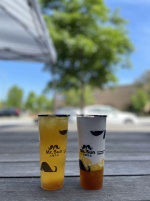 Peach Jasmine Green Tea, Mr. Sun Mango with Mango Boba