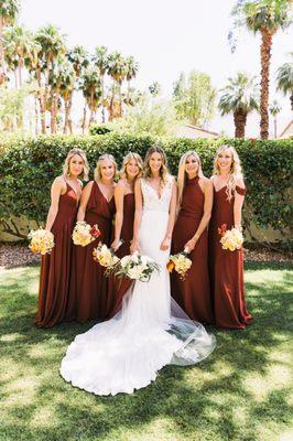 we love our bride Amanda!  bridesmaids wearing mix of Jenny Yoo styles in Rust Chiffon Photographer- @johnandjoseph