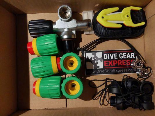 Scuba goodies- tank valve kit, tank knows, tank caps, tank inserts, & ceramic line cutter