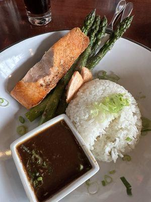 Lunch portion salmon rice bowl