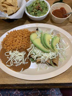 Shredded beef flauta dinner.