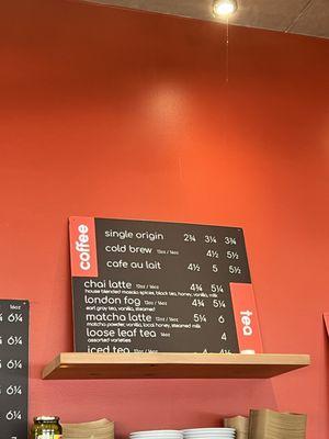 Menu above the coffee bar