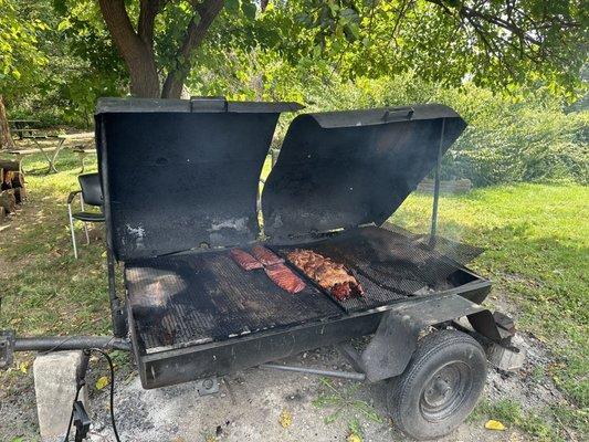 Smoked ribs chicken and sausage.