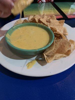 Loads of queso - not many chips to eat it with. Maybe they should serve it as a soup with spoons so they don't have to provide any chips.