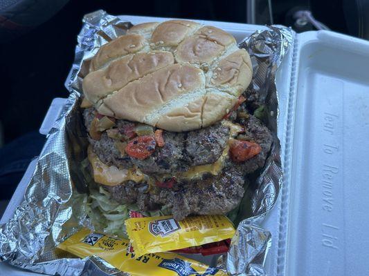 Double green Chile cheeseburger was huge! 1 pounder...