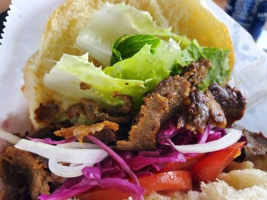 Lamb and beef kebab flatbread sandwich