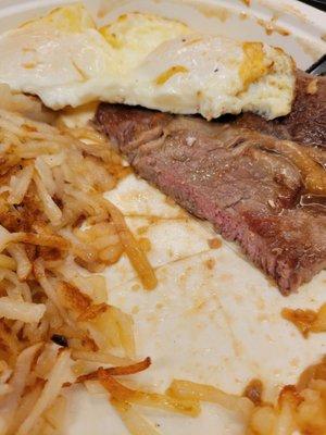 steak & eggs were cooked exactly as requested...hashbrowns were great..quality is is good...