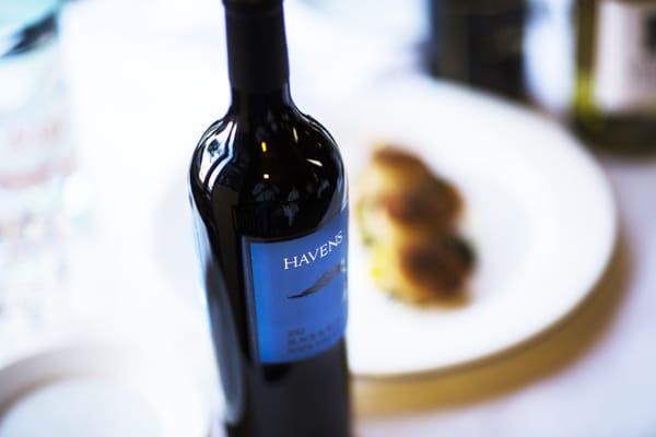 2012 Havens Napa Valley Black & Blue red wine blend, served w giant scallops @ UVA Trattoria in Napa. Concentrated blueberries & dark cherry