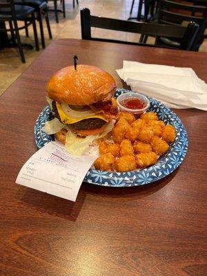 Bacon cheeseburger with tots.