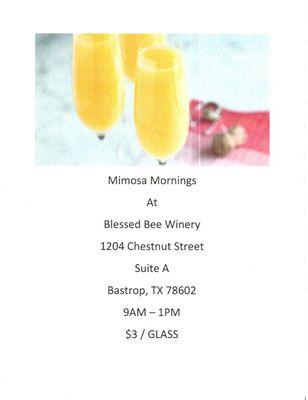 Saturday Morning Mimosas  $3 a glass. Ends at 1pm!