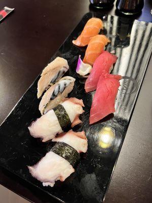 Nigiri - octopus, yellowtail, tuna, and salmon