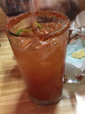 Chavela (beer with Clamato spicy limey drink)