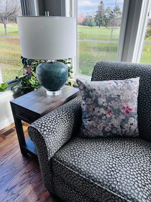 Sun Room with new furniture. Lots of colors and textures.