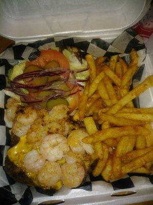 Surf and Turf burger with fries