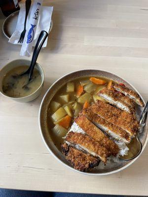 Curry Don with chicken katsu and miso soup