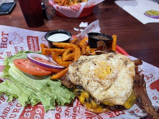 Burger and sweet potato fries