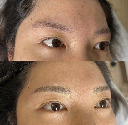 Microblading before and after. Beautifully defined and natural looking!