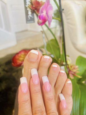 Dipping Powder French Manicure by Heather and French Pedicure by Kristine.