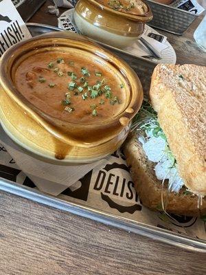 Cup of Soup of the Day 2/1/23 (Creamy Tomato) with half Chicken Salad sandwich