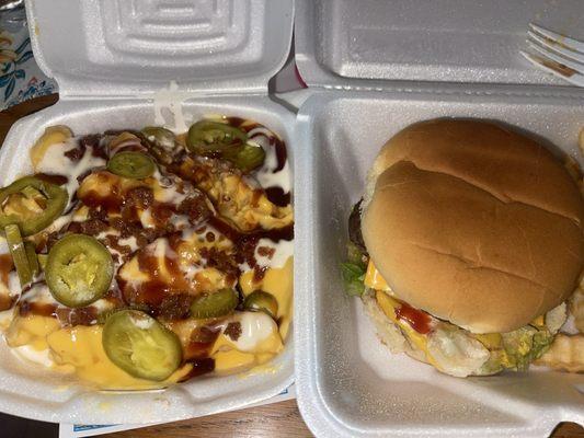 Cheeseburger and loaded fries